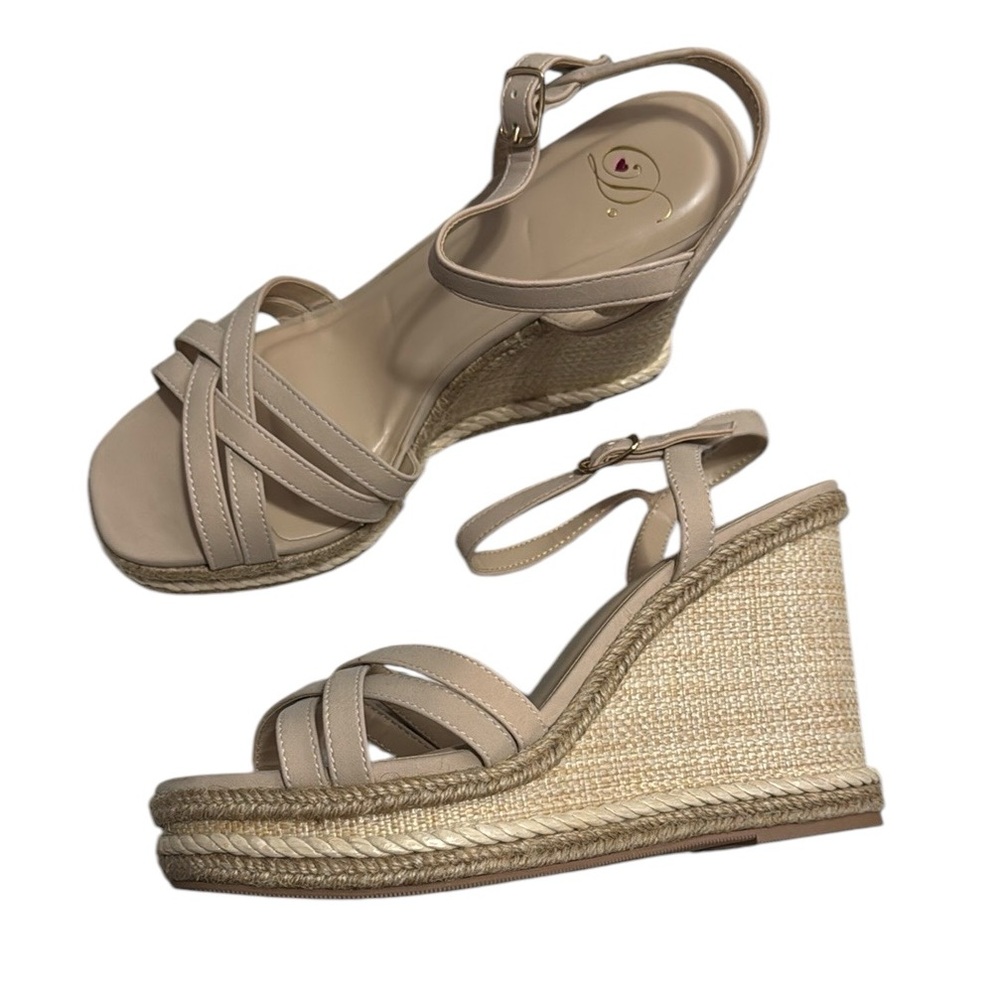 Pink Lily Tan Wedges with Elegant Straps NEW